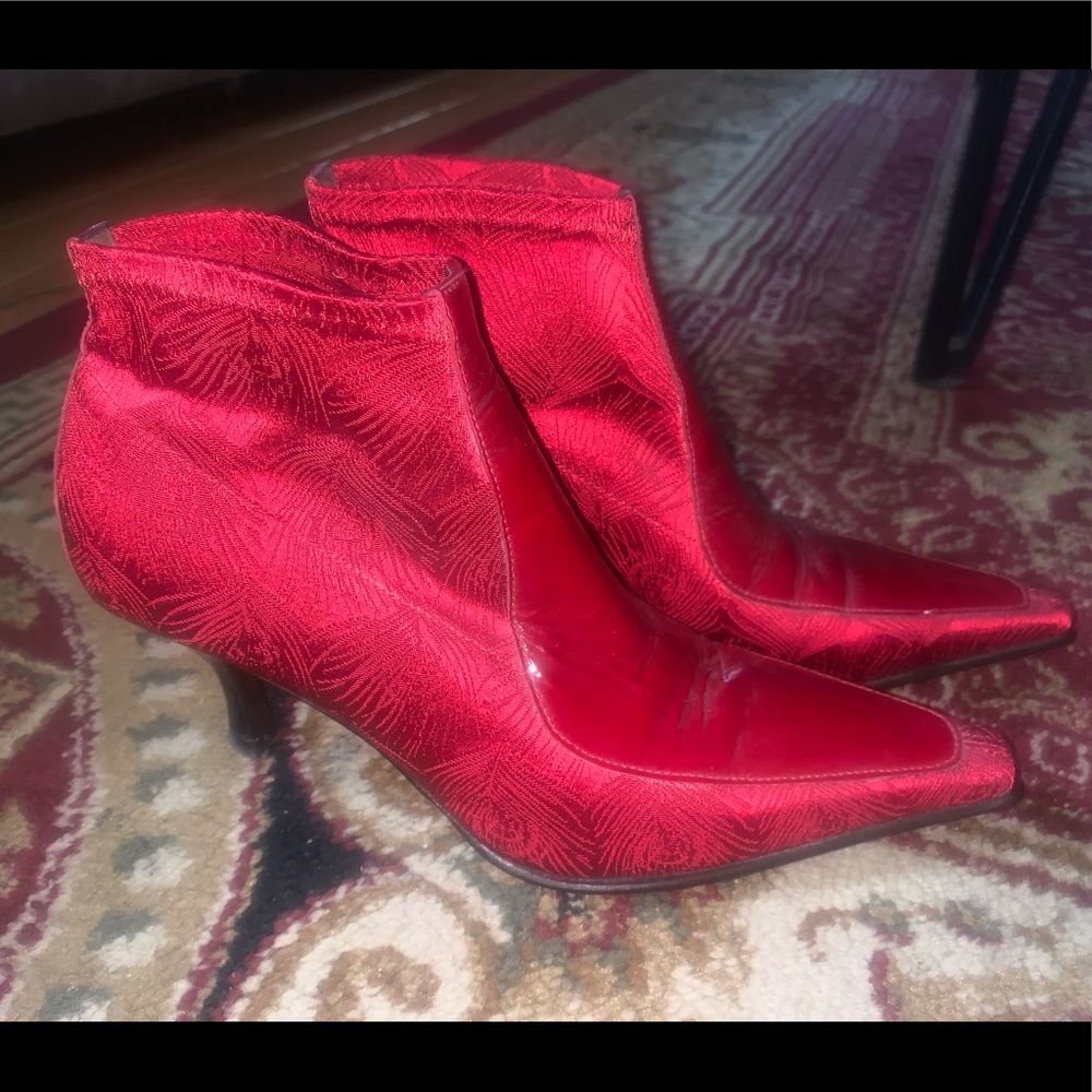 Italian Red Jacquard Ankle Boots
